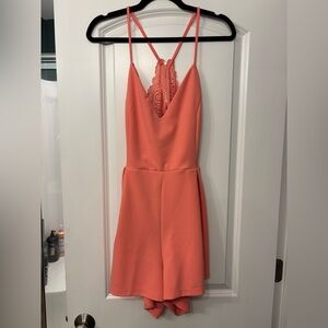 Revamped Coral Lace-Back Romper